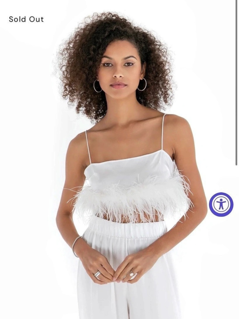 The Bar Feather Trim Two-Piece Silk Set, Size Medium NWT